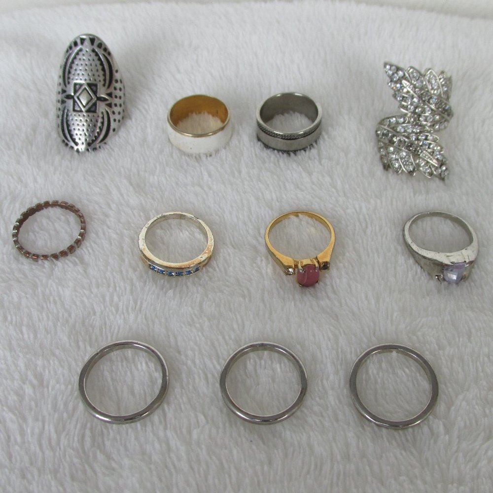 Collection Lot Bundle 11 Costume Jewelry Rings Sz 7-7.75